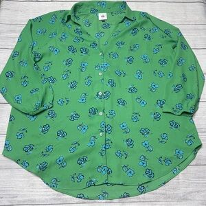 Cabi 5891 Womens Go To Blouse Small Green Blue Floral‎ Button Front Oversized